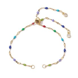 304 Stainless Steel Colorful Enamel Link Chain Slider Bracelet Makings, with Brass Slider Beads