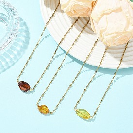 Подвеска из бусин с градиентным цветом натурального янтаря 304 ожерелье-цепочка из нержавеющей стали для женщин