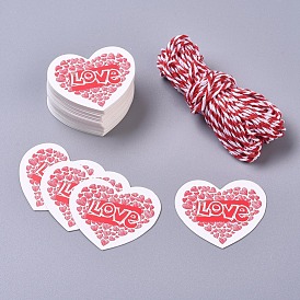 Paper Gift Tags, Hange Tags, For Arts and Crafts, with Cotton Cords, for Valentine's Day, Heart with Word
