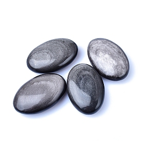 Natural Silver Obsidian Oval Sculpture Display Decorations, for Home Office Desk