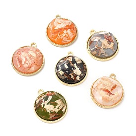 Resin Shell Pendants, with Alloy Findings, Half Round