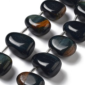 Natural 3-Color Tiger Eye Beads Strands, Dyed, Teardrop, Top Drilled