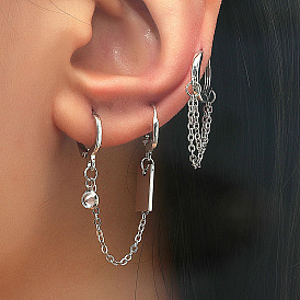Retro Circle Chain Earrings with a Cool Minimalist Hip-hop Asymmetrical Style