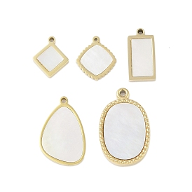 Natural Shell Pendants, Ion Plating(IP) 304 Stainless Steel Charms, Manual Polishing, Real 18K Gold Plated