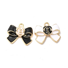 Alloy Enamel Charms, Cadmium Free & Nickel Free & Lead Free, Golden, Bowknot with Flower Charm