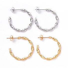 201 Stainless Steel Wave C-shape Stud Earrings with 304 Stainless Steel Pins, Half Hoop Earrings for Women