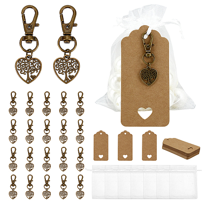 24шт. подвеска в виде сердца из сплава в тибетском стиле с деревом жизни, с карабинами из сплава и 24шт. подарочных пакетов из органзы и 24шт. прямоугольных бумажных карточек для демонстрации