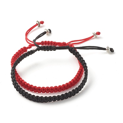 6mm Nylon Cord Braided Bead Bracelets Set, Tibetan Style Alloy Beads Bracelets for Women