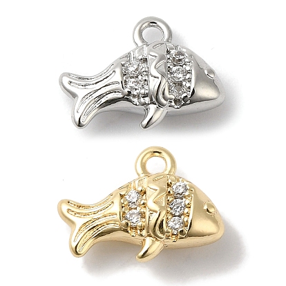 Латунные микропаве прозрачные подвески с фианитом, без кадмия, без никеля и без свинца, рыба