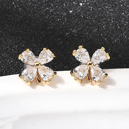 Серьги-гвоздики из латуни с микро-паве и прозрачным фианитом, без никеля 