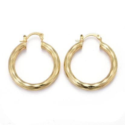 Brass Hoop Earring, Long-Lasting Plated, Textured Ring Shape