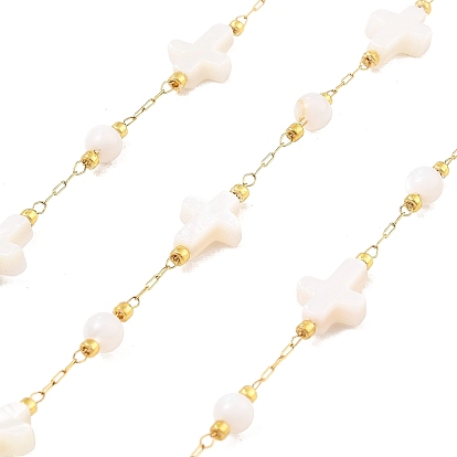 5ионное покрытие (IP) 304 цепи из нержавеющей стали, пайки, с катушкой, с стеклянные бусы, крестик