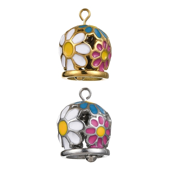 304 подвески из нержавеющей стали, с эмалью, колокольчик с цветочным шармом