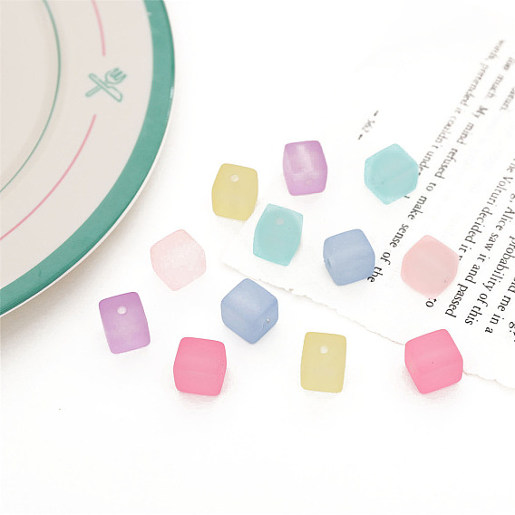 Rubberized Style Transparent Acrylic Beads, Cube