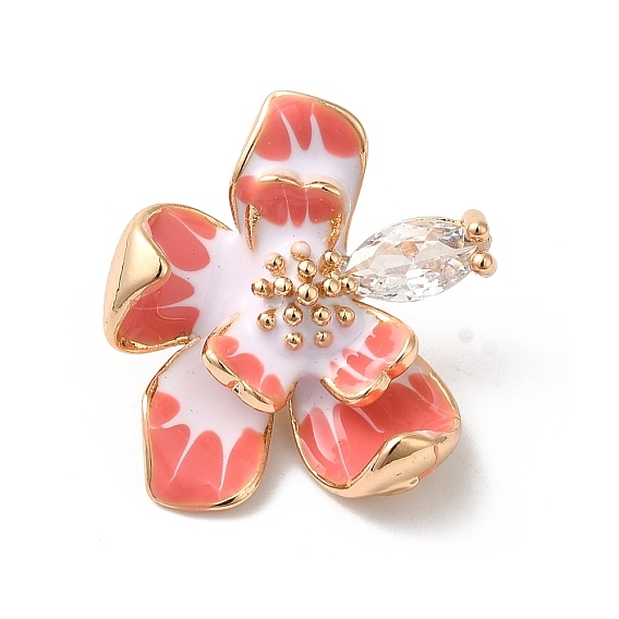 Латунь эмаль подвески, со стеклом, золотые, цветочный шарм