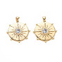 Brass Micro Pave Clear Cubic Zirconia Pendants, Nickel Free, Flat Round with Sun