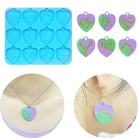 12 Constellations Heart Pendants Silicone Molds, Resin Casting Molds, for UV Resin, Epoxy Resin Jewelry Making