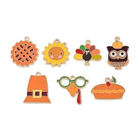 Thanksgiving Day Theme Alloy Enamel Pendants, Golden, Turkey/Owl/Food/Hat Charm