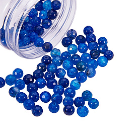 NBEADS Natural Agate Beads, Faceted, Dyed & Heated, Round, with Plastic Containers