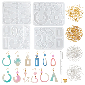 Olycraft DIY Epoxy Resin Earrings Making Kits, Including Mixed Shape Pendant & Links Silicone Molds, Brass Earring Hooks, Plastic Dropper, Zinc Alloy Thimble Rings