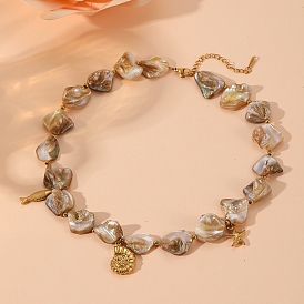 Летний пляж 304 подвеска из нержавеющей стали с морскими животными, натуральные ракушки, ожерелья из бисера для женщин, золотые, цвет морской раковины