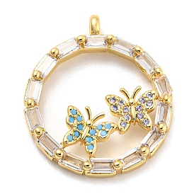 Brass Pave Cubic Zirconia  Pendants, with Jump Ring, Long-Lasting Plated, Lead Free & Cadmium Free, Butterfly