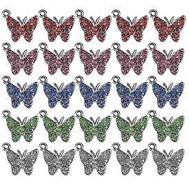 25 шт 5 цвета подвески-бабочки из цинкового сплава, cmолой горный хрусталь