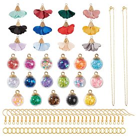 DIY Dangle Earring Making, with Iron & Cloth Pendants, Glass Ball Pendants, Iron Earring Hooks and Brass Cable Chain Necklace Marking