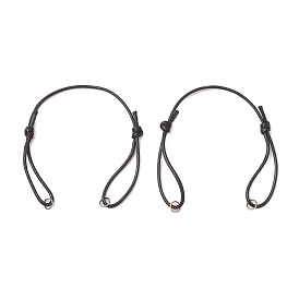 2шт 2 цвета регулируемый вощеный полиэстеровый шнур изготовление браслета, с 304 кольцами из нержавеющей стали, чёрные