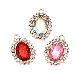 Alloy Glass Pendants, with Rhinestone, Cadmium Free & Lead Free, Oval Charms