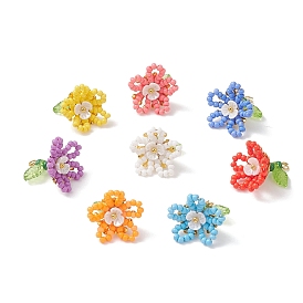 5шт. подвески-цветы из стеклянных бусинок, с имитацией жемчуга из смолы и железной и медной проволокой