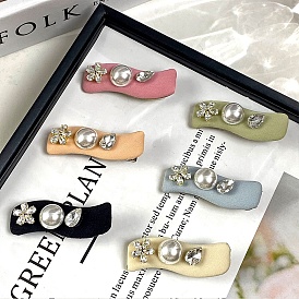 Wave Shaped Cloth & Iron Alligator Hair Clips for Women Girls, with Plastic Imitation Pearls