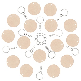 SUNNYCLUE DIY Keychain Making Kits, with Unfinished Wood Pendants, Iron Split Key Rings and Brass Jump Rings, Flat Round