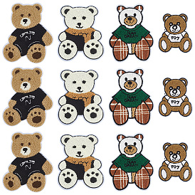 12Pcs 4 Styles Bear Sew on Cloth Paillette Patches, Sewing Craft Decoration
