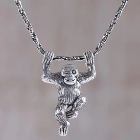 Colliers vintage avec pendentif animal en alliage, singe