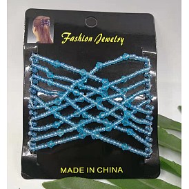 Plastic Hair Bun Makers, Stretch Double Hair Combs, with Glass Bead