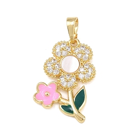 Латунные микро проложить кубического циркония подвески, цветок, с эмалью и оболочки