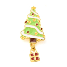 Christmas Tree & Gift Box Enamel Pins, Golden Plated Alloy Badge for Backpack Clothes