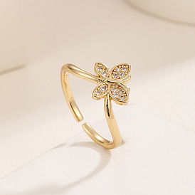 Butterfly Open Mouth Ring Copper Plated with Real Gold and Micro Inlaid Zircon Stone Women's Personality Trendy Jewelry