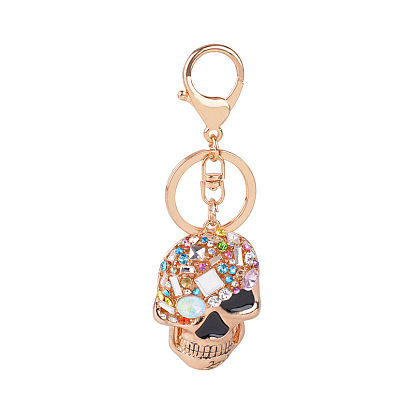 Alloy Enamel Pendant Keychain, with Rhinestone and Alloy Findings, Skull