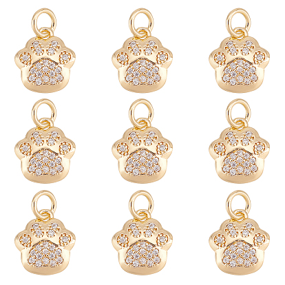 10 шт. Латунные брелоки из прозрачного кубического циркония с микропаве, без никеля , собака отпечатки лап