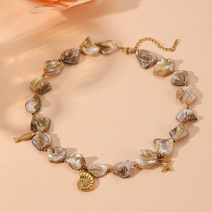 Летний пляж 304 подвеска из нержавеющей стали с морскими животными, натуральные ракушки, ожерелья из бисера для женщин, золотые, цвет морской раковины