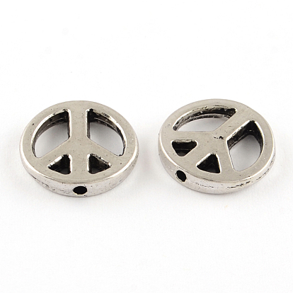 Tibetan Style Alloy Beads, Cadmium Free & Lead Free, Peace Sign, 13x2.5mm, Hole: 1mm, about 800pcs/1000g