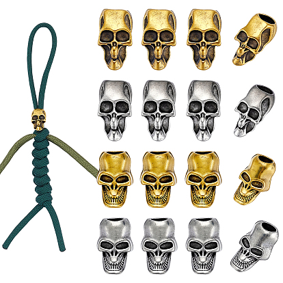 16Pcs 4 Styles Tibetan Style Alloy European Beads, Large Hole Beasd, Skull
