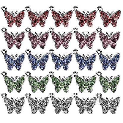 25 шт 5 цвета подвески-бабочки из цинкового сплава, cmолой горный хрусталь