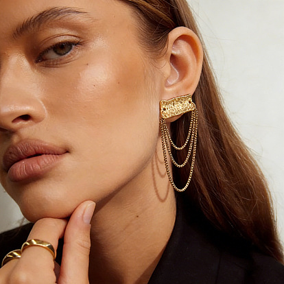 304 из нержавеющей стали болтаться серьги, прямоугольник с цепочками из коробок