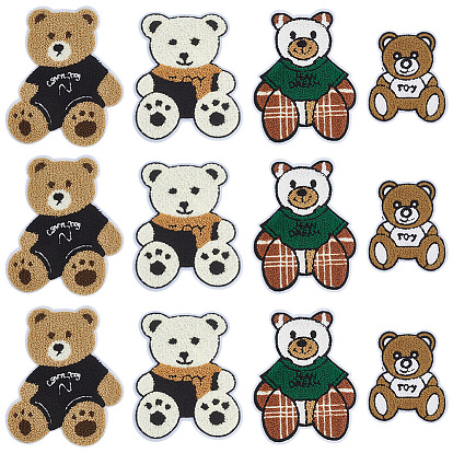 12Pcs 4 Styles Bear Sew on Cloth Paillette Patches, Sewing Craft Decoration