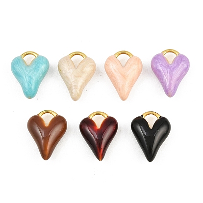 Colgantes de esmalte de bronce, encantos del corazón, larga duración plateado, chapado en rack, sin plomo y cadmio, dorado