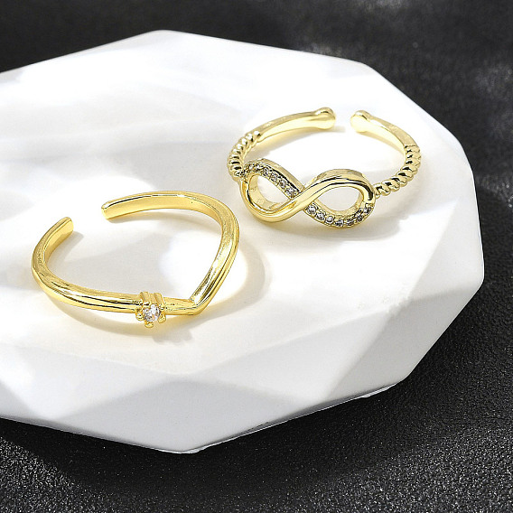 2 шт 2 стили латунные микро паве прозрачные кубические манжеты циркониевые кольца для женщин