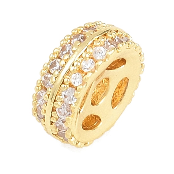 Латунные микропаве прозрачные бусины из кубического циркония, без кадмия и без свинца, плоско-круглые